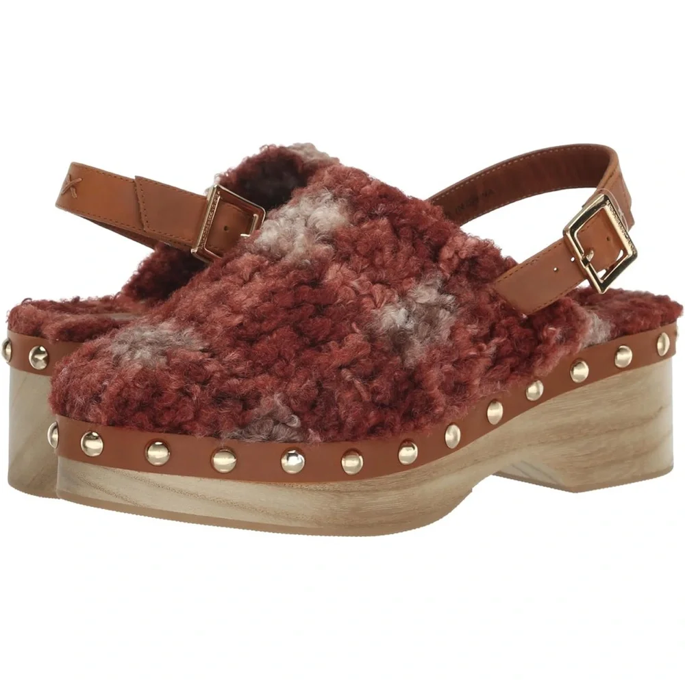 NEW Kelsi Dagger Brooklyn Warehouse Shearling garnet multi stud clog anthro 6.5 - Picture 1 of 13